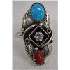 Image 2 : Navajo Sterling Turquoise Coral CZ Ring, Size 8