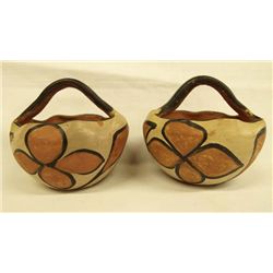 Pr 1950 Santo Domingo Polychrome Pottery Baskets