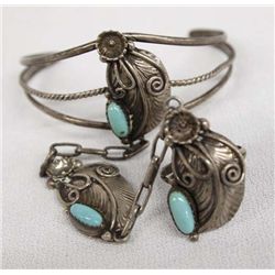 Vintage Navajo Sterling Turquoise Slave Bracelet