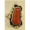 1950 Navajo Sterling Silver Coral Ring, Size 8.5