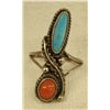 1950 Navajo Silver Turquoise Coral Ring, Size 6.5