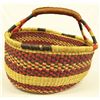 Ghana African Bolga Market Basket  Leather Handle