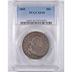 1805 BUST HALF DOLLAR, PCGS XF-40   RARE!!  AUCTION RECORDS AT $2600.00