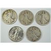 Image 1 : (5) WALKING LIBERTY HALF DOLLARS (16, 16-D, 16-S, 17-D OBV, 41-D)