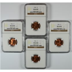 LOT OF ( 4 ) 1946 LINCOLN CENTS, NGC MS-66 RED