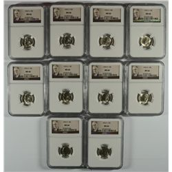 LOT OF ( 10 ) 1953-S ROOSEVELT DIMES, NGC MS-66