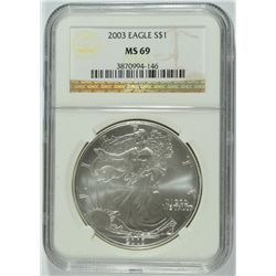 2003 AMERICAN SILVER EAGLE, NGC MS-69