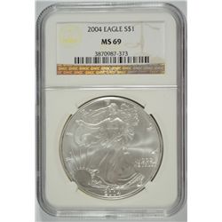 2004 AMERICAN SILVER EAGLE, NGC MS-69