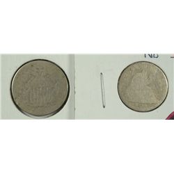 (2) OBSOLETE TYPE COINS (SHIELD NICKEL, SEATED DIME)
