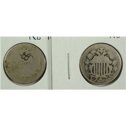 (2) 1867 SHIELD NICKELS (NO RAYS)