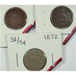 (3) SHIELD NICKELS (2-1868, 1872)
