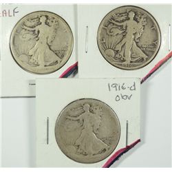 1916 (P, D, S) WALKING LIBERTY HALF DOLLARS