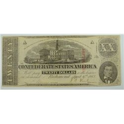 1863 $20 CONFEDERATE STATES OF AMERICA NOTE