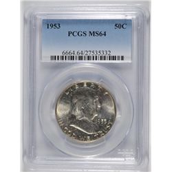 1953 FRANKLIN HALF DOLLAR, PCGS MS-64