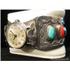 Image 3 : Sterling Watch Cuff w/Turquoise & Coral Stones