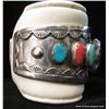 Image 9 : Sterling Watch Cuff w/Turquoise & Coral Stones