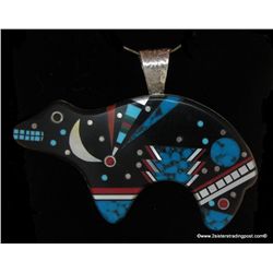 FB Starry Night Inlay Pictorial Sterling Bear Pendant