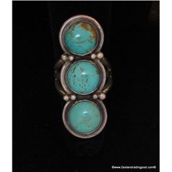 Robert Becenti Turquoise and Sterling 3 Stone Ring