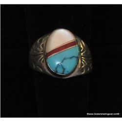 Oval Inlay of Opal, Turquoise and Coral Ring