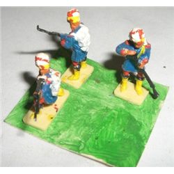 VINTAGE TOY SOLDIERS 3 TOTAL SOLDIERS *HAND PAINTED & PLASTIC* THEY ARE GLUED TO CARD!!