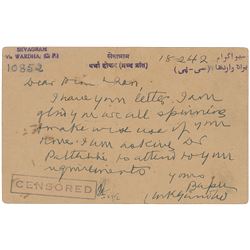 Mohandas Gandhi Autograph Letter Signed