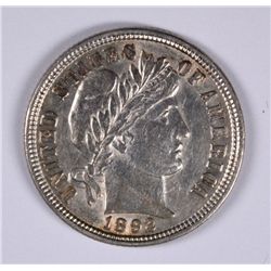 1892 BARBER DIME AU+