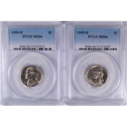 ( 2 ) 1959-D JEFFERSON NICKELS, PCGS MS-66  TOUGH!