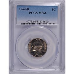 1964-D JEFFERSON NICKEL, PCGS MS-66  TOP POP NONE HIGHER