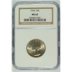 1934 WASHINGTON QUARTER, NGC MS-65