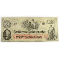 1863 $100 CONFEDERATE STATES OF AMERICA XF/AU