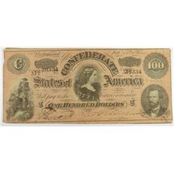 1864 $100 CONFEDERATE STATES OF AMERICA VF/XF