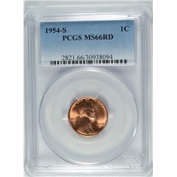 1954-S LINCOLN CENT PCGS MS-66 RD