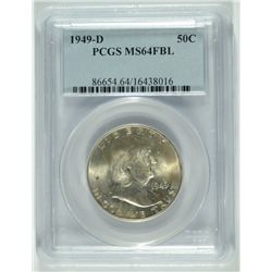 1949-D FRANKLIN HALF DOLLAR, PCGS MS-64 FBL