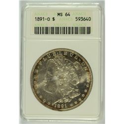 1891-O MORGAN SILVER DOLLAR, ANACS MS-64 GORGEOUS COIN!