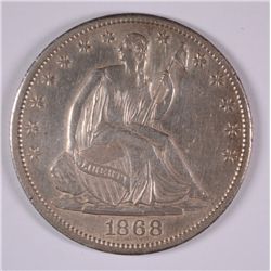1868-S SEATED LIBERTY HALF AU+
