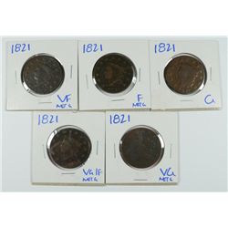 (5) 1821 LARGE CENTS GOODS