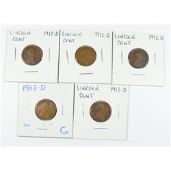 (5) 1912-D LINCOLN CENTS