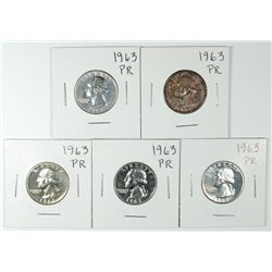 (5) 1963 PROOF WASHINGTON QUARTERS