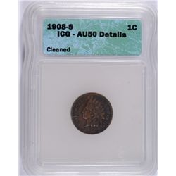 1908-S INDIAN HEAD CENT ICG AU-50 DETAILS