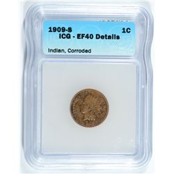 1909-S INDIAN HEAD CENT ICG EF-40 DETAILS