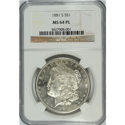 1881-S MORGAN DOLLAR NGC MS-64 PL !!!