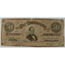 1864 $50 CONFEDERATE STATES OF AMERICA NOTE
