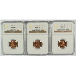 LOT OF ( 3 ) 1937 LINCOLN CENTS, NGC MS-66 RED
