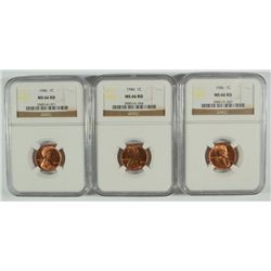LOT OF ( 3 ) 1946 LINCOLN CENTS, NGC  MS-66 RED