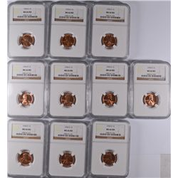 LOT OF ( 10 ) 1954-D LINCOLN CENTS, NGC MS-66 RED