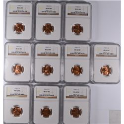LOT OF ( 10 ) 1950-S LINCOLN CENTS, NGC MS-66 RED