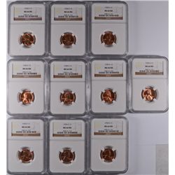 LOT OF  ( 10 ) 1958-D LINCOLN CENTS, NGC MS-66 RED
