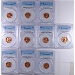LOT OF ( 10 ) 1957-D LINCOLN CENTS, PCGS MS-66 RED