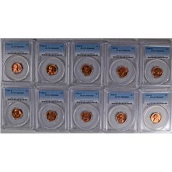 LOT OF ( 10 ) 1956-D LINCOLN CENTS, PCGS MS-66 RED