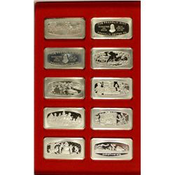 1970 THRU 1979 FRANKLIN MINT CHRISTMAS INGOT SET ( 10 ) BARS-2  Oz SILVER EACH